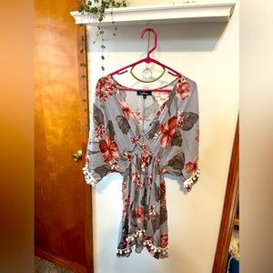 Lulu's Pom Reader Blue Grey Floral Print D…